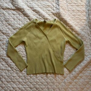 Women's Y2K Lime-Green V-Neck Long Sleeve Sweater Spring Cottagecore Size M